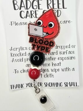Hand Crafted Red and Black Badge Reel Key Holder